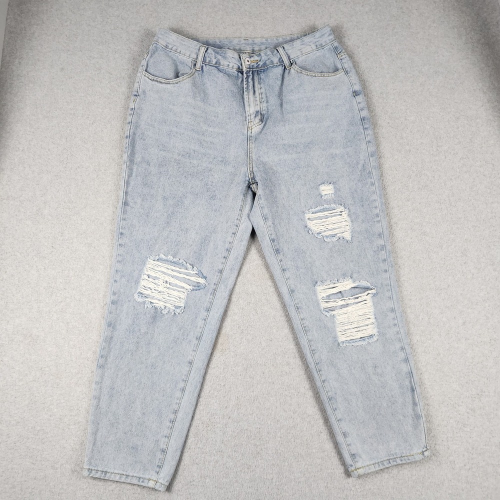 Shein Curve Mom Jeans Womens XL Blue Denim Light Wash High Rise Streetwear
